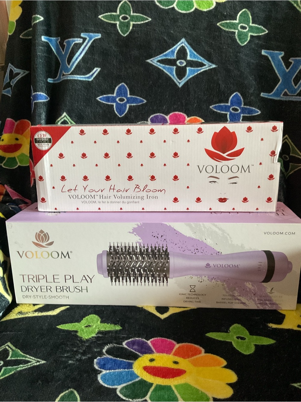VOLOOM Triple Play Dryer Brush & Voloom Hair Volumizing Iron - Purple/White